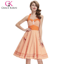 Grace Karin Short Halter Cotton Audrey Hepburn Vintage Retro 50s Pinup Swing Plaid Party Dress CL6091-3